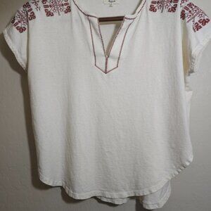 Madewell Boho Embroidered Top with Red Accents